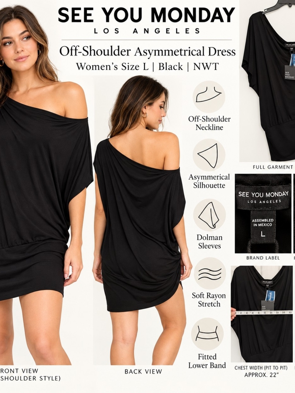 See You Monday Black Off-Shoulder Asymmetrical Dress